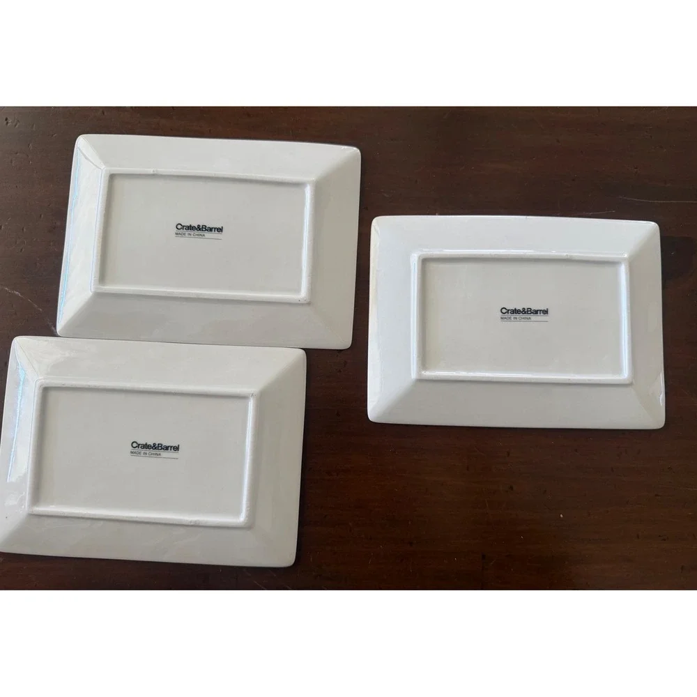 CRATE & BARREL Vegetable Seed Packet Ceramic 5x7 Appetizer Plates Set Of 3